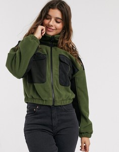 Флисовая куртка цвета хаки на молнии ASOS DESIGN-Черный