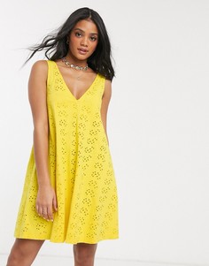 Желтое свободное платье мини с вышивкой ришелье ASOS DESIGN-Желтый