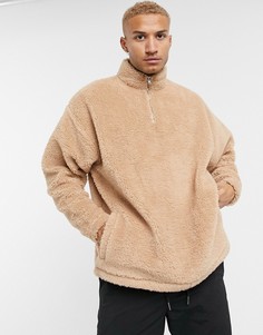 Бежевый плюшевый oversized-свитшот с короткой молнией ASOS DESIGN