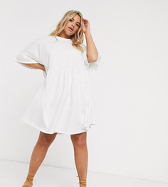 Белое свободное платье с оборками на рукавах ASOS DESIGN Curve-Белый