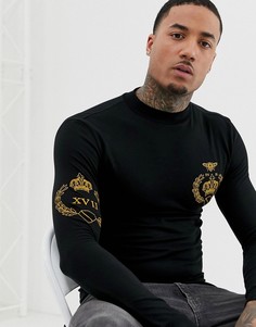 Обтягивающий лонгслив с высоким воротом и вышивкой ASOS DESIGN-Черный