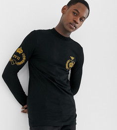 Обтягивающий лонгслив с высоким воротником и вышивкой ASOS DESIGN Tall-Черный