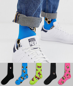 Набор из 5 пар носков до щиколотки с принтом и вышивкой собак ASOS DESIGN - Скидка-Мульти