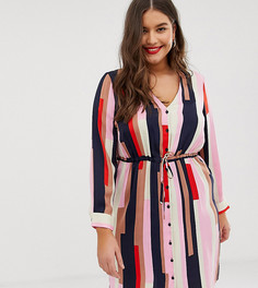 Платье с завязкой на талии и геометрическим принтом Vero Moda Curve-Розовый