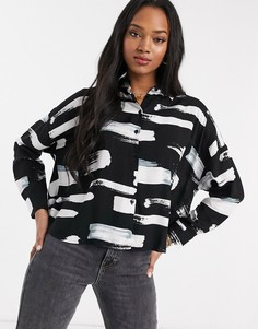Укороченная рубашка с длинными рукавами и принтом ASOS DESIGN-Мульти