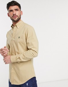 Светло-коричневая приталенная рубашка из поплина с логотипом Polo Ralph Lauren-Светло-коричневый