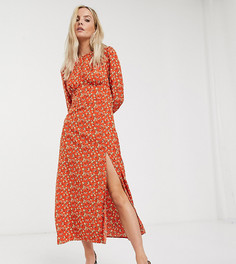 Платье миди с цветочным принтом Fashion Union Petite-Оранжевый