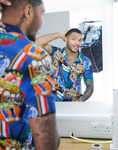 Рубашка классического кроя с вишневым принтом и воротником в виде лацканов ASOS DESIGN-Синий