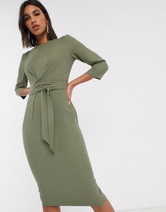 Платье миди цвета хаки с запахом и завязками ASOS DESIGN-Зеленый