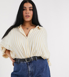 Рубашка бойфренда горчичного цвета в полоску с длинными рукавами ASOS DESIGN Curve-Мульти