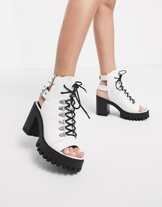 Белые фестивальные туфли на каблуке и массивной подошве со шнуровкой Public Desire-Белый