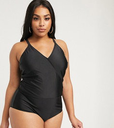 Черный слитный купальник с запахом и овальным вырезом на спине Vero Moda Curve