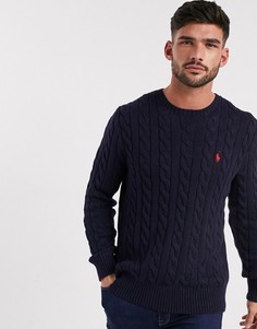 Темно-синий джемпер вязки "в косичку" Polo Ralph Lauren