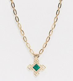 Золотистое массивное ожерелье с подвеской-крестом и зеленым камнем эксклюзивно от Erase-Золотой