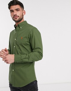Оливково-зеленая рубашка узкого кроя Polo Ralph Lauren-Зеленый