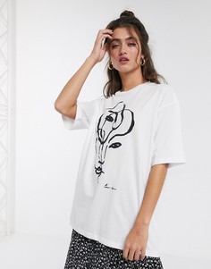 Белая футболка с принтом Monki-Белый