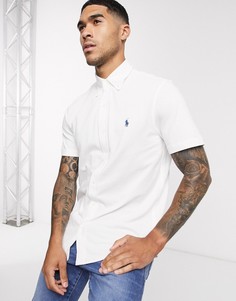 Белая узкая рубашка из пике с короткими рукавами и логотипом Polo Ralph Lauren-Белый