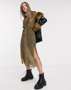 Платье миди со звериным принтом Topshop-Мульти