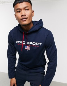 Темно-синий лонгслив с капюшоном и логотипом Polo Ralph Lauren