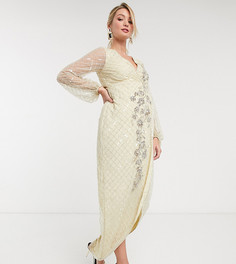 Платье макси с цветочной отделкой и пышными рукавами ASOS DESIGN Maternity-Кремовый
