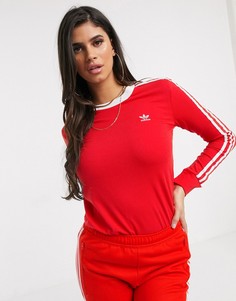 Красный лонгслив с тремя полосками adidas Originals adicolor