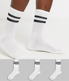 3 пары белых носков в полоску New Look-Белый