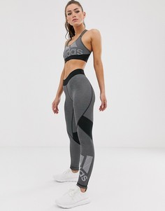 Серые леггинсы с логотипом adidas Training-Черный