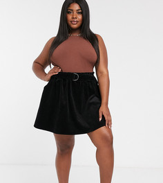 Вельветовая черная мини-юбка с D-образными элементами ASOS DESIGN Curve-Черный