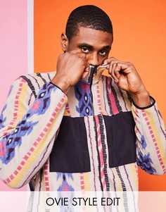 Флисовая oversized-куртка с ацтекским принтом и нейлоновыми карманами ASOS DESIGN-Мульти