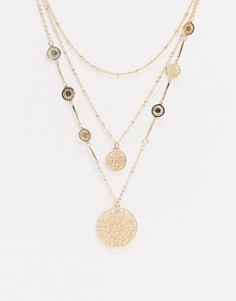 Золотистое ожерелье из цепочек в несколько рядов с подвесками Pieces-Золотой