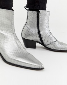 Серебристые кожаные ботинки челси в стиле вестерн ASOS DESIGN-Серебряный