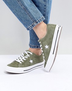 Замшевые кеды цвета хаки Converse One Star-Зеленый