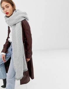 Длинный oversize-шарф "в елочку" ASOS DESIGN-Серый
