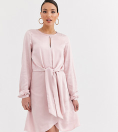 Атласное платье мини с длинными рукавами и узлом Y.A.S Tall-Розовый