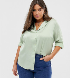 Свободная атласная рубашка с длинными рукавами ASOS DESIGN Curve-Зеленый