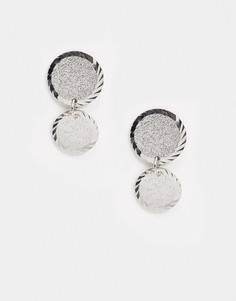 Серебристые серьги с фактурной подвеской-монетой ASOS DESIGN-Серебряный