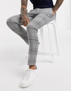 Черные строгие зауженные брюки в белую клетку Topman-Мульти