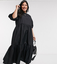 Черное свободное платье миди из хлопкового поплина ASOS DESIGN Curve-Черный