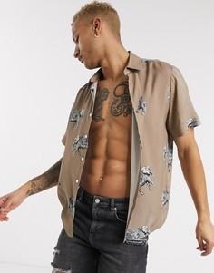 Свободная рубашка с принтом слонов ASOS DESIGN-Коричневый