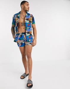 Короткие шорты для плавания от комплекта с принтом ASOS DESIGN-Мульти