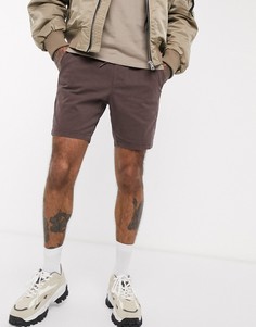 Коричневые шорты чиносы скинни с эластичным поясом ASOS DESIGN-Коричневый