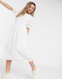 Белое свободное платье миди из поплина New Look-Белый