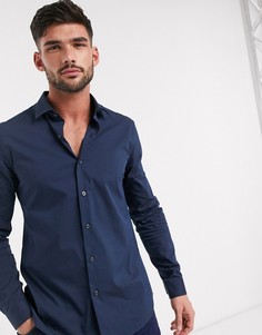 Темно-синяя рубашка с длинными рукавами Topman-Темно-синий