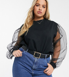 Oversized-свитшот с рукавами из органзы ASOS DESIGN Curve-Черный