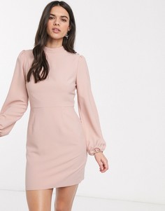 Розовое платье мини с длинными рукавами и высоким воротом ASOS DESIGN-Розовый