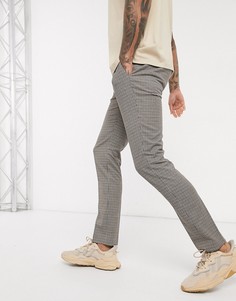Коричневые брюки скинни с узором "гусиная лапка" Topman-Коричневый