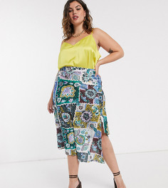 Асимметричная юбка миди с цветочным принтом пэчворк AX Paris Plus-Мульти