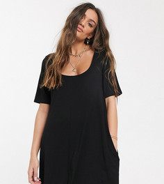 Черное свободное платье-футболка со скрытыми карманами ASOS DESIGN Petite-Черный