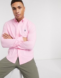 Розовая зауженная рубашка из ткани пике с логотипом Polo Ralph Lauren-Розовый