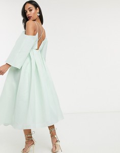 Платье миди в клетку из органзы с перекрестами на спине ASOS EDITION-Зеленый